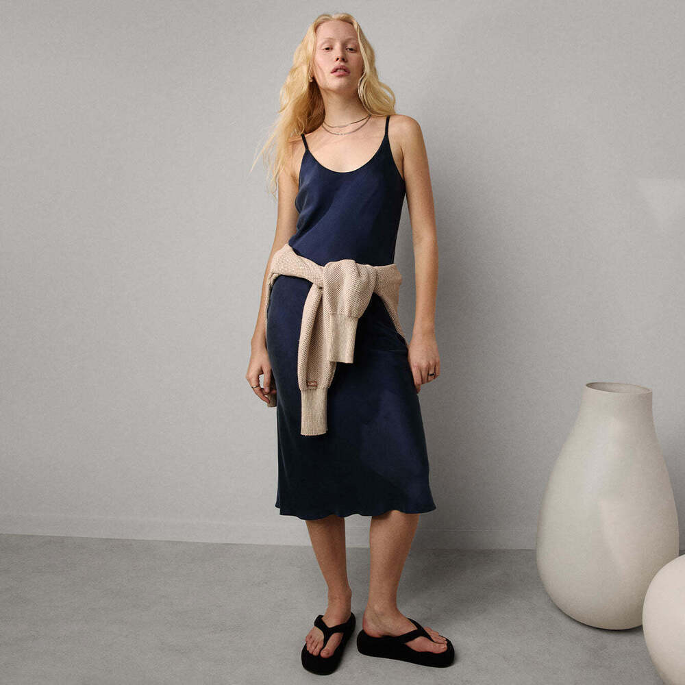 Lunya Washable Silk Bias Slip Dress Size SDeep Blue / S